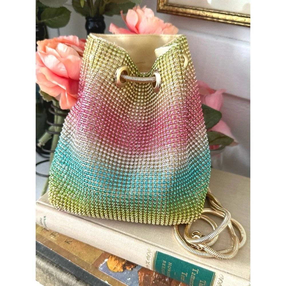 Sparkly Clutch Crystal Bucket Purse